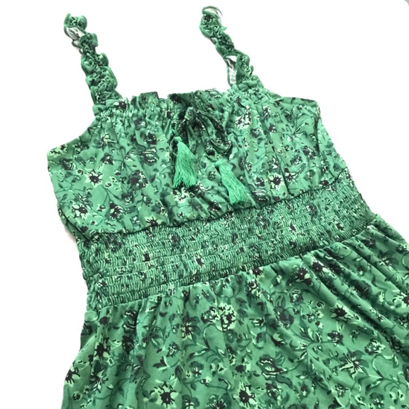 Lily Morgan Mini Dress Floral S Royal Green Black Tie Front Smocked Waist - Picture 2 of 16